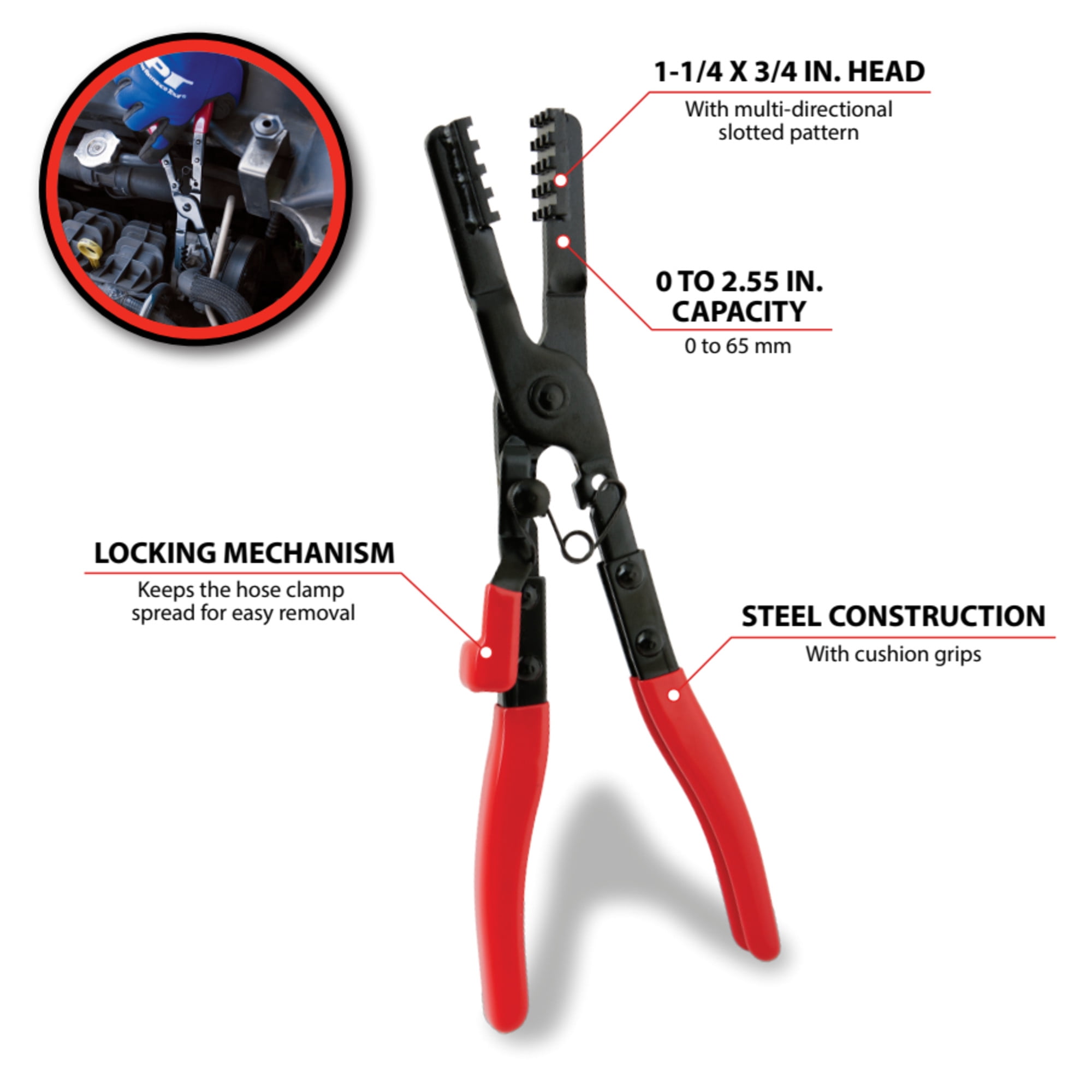 Performance Tool W80659 Multi-Angle Hose Clamp Plier for Hard-to-Reach Clamps with Quick Position Locking Mechanism and Steel Construction