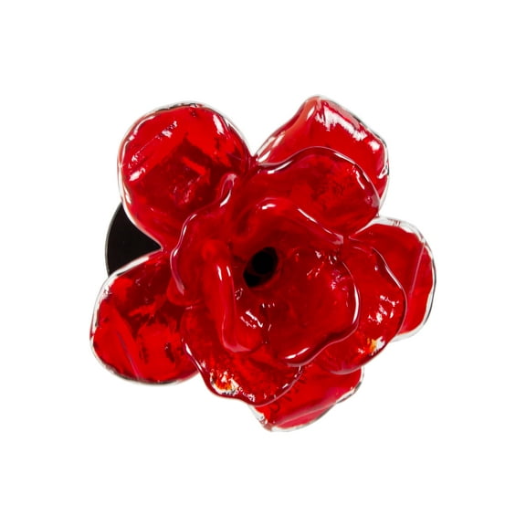 Rose Bud Flower Hand Blown Art Glass Wall Décor, Red, 4.75" Diameter
