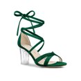 thumbnail image 1 of BLISSFUL STEP Women Velvet Lace-Up Clear Block Heel Sandals Green 10, 1 of 7