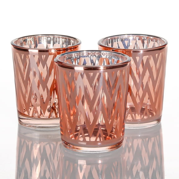 Richland Rose Gold Chevron Glass Candle Holders - Small Set of 12