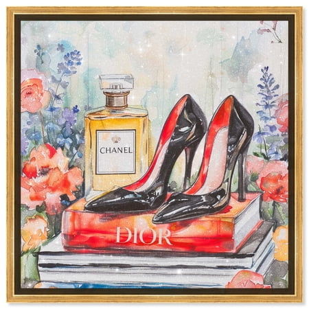 Garden Books and Heels Canvas Floral Glam Art by Art Remedy, Gold Frame, 40" x 40"