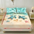 thumbnail image 2 of COEQINE Twin Size Sheet Set Cozy Fade Resistant 3 Pieces Bedding Sheet Set All Season Bottom Bedsheet with All Around Elastic for Home Decor, Beach Sea Turtle Heart Starfish, 2 of 5