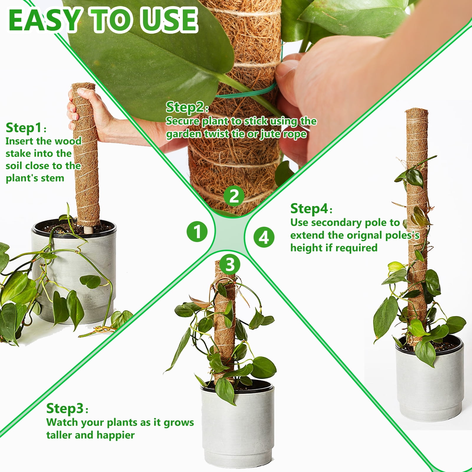A*n様 MOSS STICK 52PT Free surf editi LANNEY 68 Inch Moss Pole for Climbing Plants, 6 Pack Natural Coir