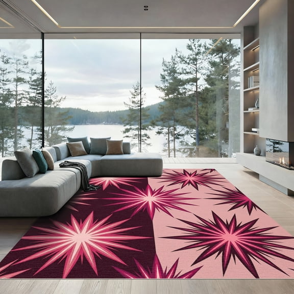 ODIKA 4'x6' Machine Washable Non-Slip Area Rug, Geometric Burgundy High Traffic Rug, Pink, 977826
