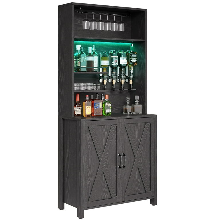 DEXTRUS 70.87 Bar Cabinet with Beverage Dispenser Bar Cabinet with LED Light Glass Holder Black