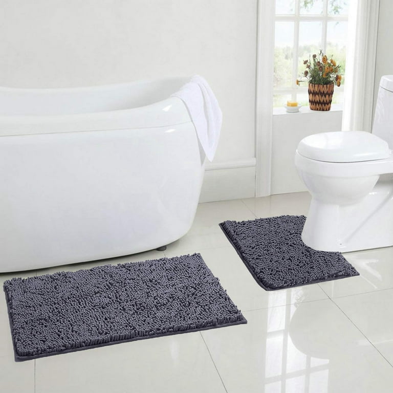 Large Gray Bathroom Rugs, 20×32 Absorbent Shaggy Shower Mat, Microfiber Bath  Mats for Bathroom, Luxury Bathroom Floor Mats Rubber Back 