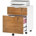 thumbnail image 1 of Lockable 2-Drawer Filing Cabinet - White & Nature Wood Office Storage with Wheels & Adjustable Bars - Compact Printer Stand for Home & Office Use - 18.9" x 15.7" x 23.6", 1 of 7