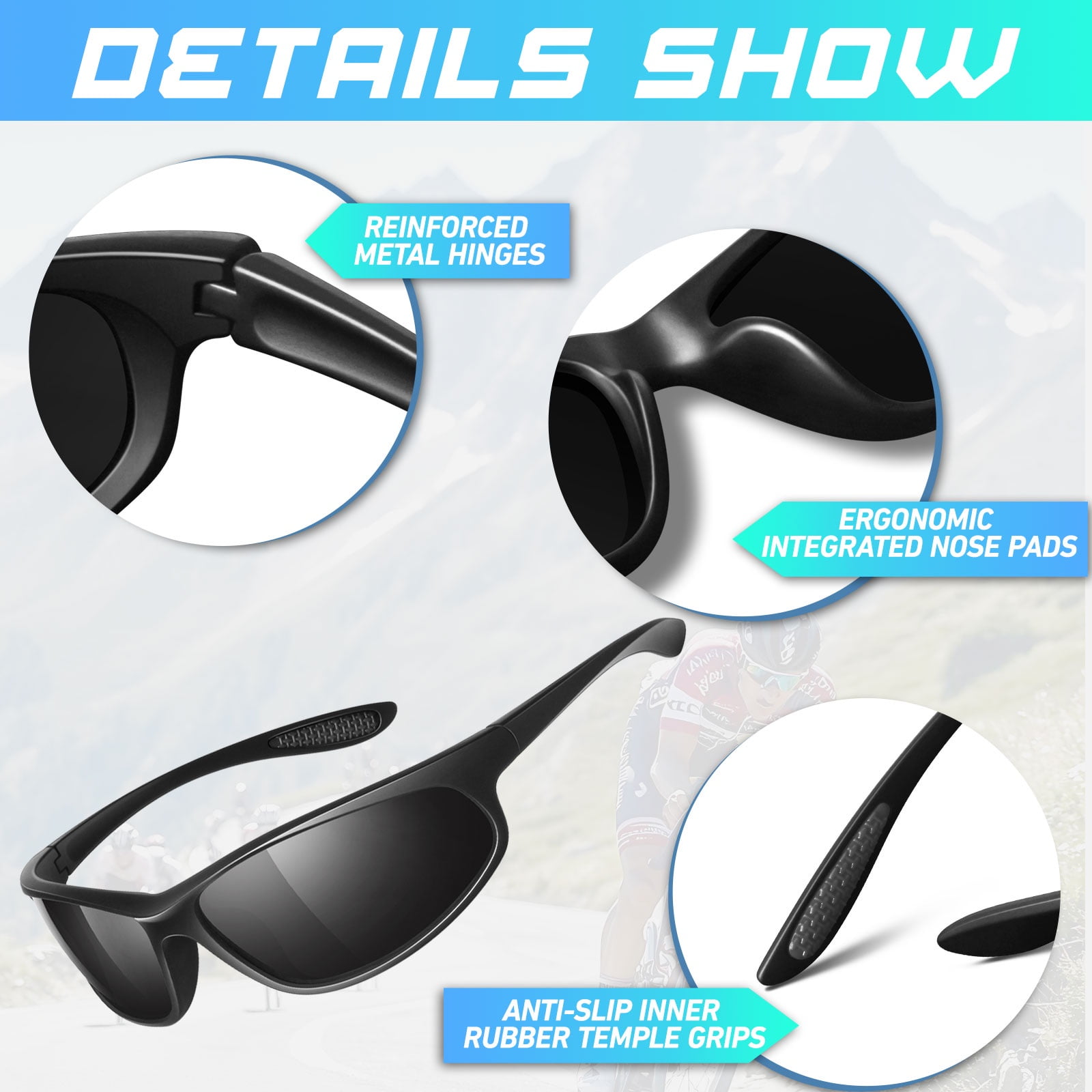 LINVO Sports Polarized Sunglasses for Men Women, Wrap-Around for Fishing, Cycling & Running, UV400 Protection