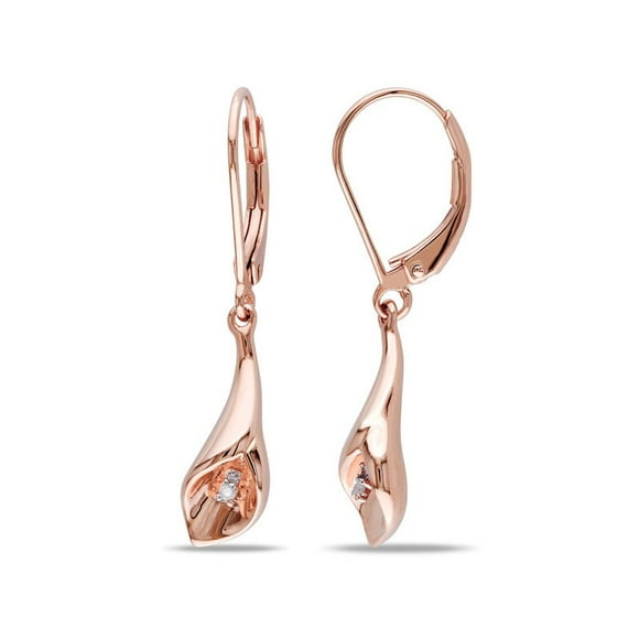 Sterling Silver Drop Leverback Earrings with Diamonds Accents