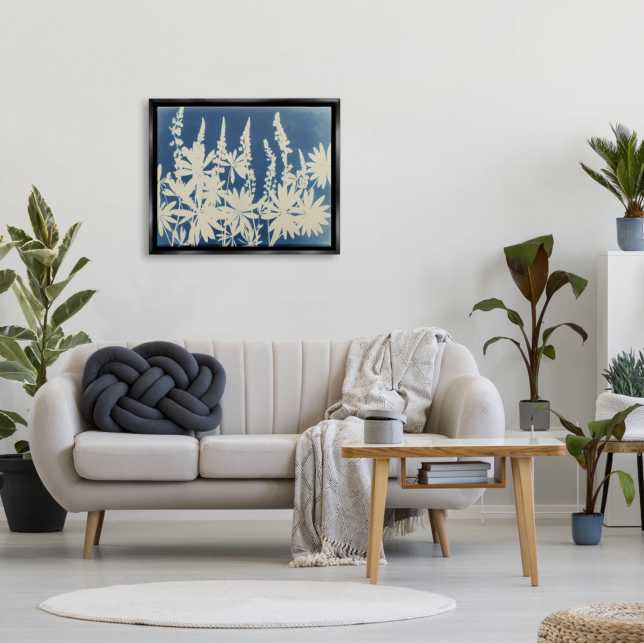 Stupell Industries Wildflower Cutout Shapes Arrangement Graphic Art Jet Black Floating Framed Canvas Print Wall Art, Design by Liz St. Andre