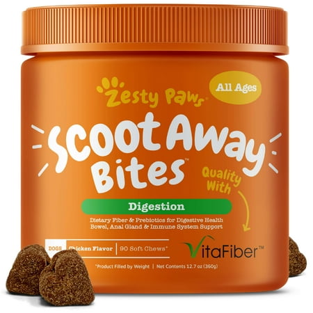 Zesty Paws Scoot Away Soft Chews for Dogs, No Scooting Supplement with Digestive Enzymes & Prebiotics, 90 Soft (All The Best Enzymes For Cats)