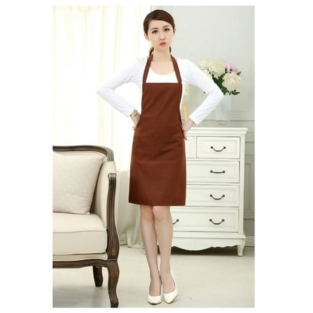 

Pure Color Neck Strap Bib Apron Waterproof Restaurant and Home Kitchen Apron 60x70cm (Coffee)