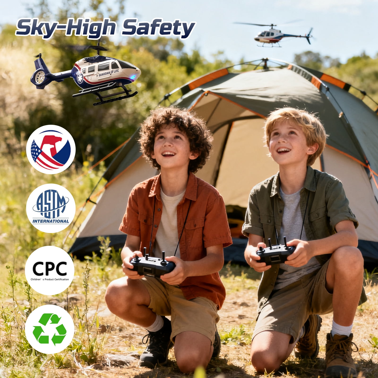 DEERC RC Helicopter for Adults,Rescue Remote Control Helicopter for Kids 8-12, Toy Helicopters RC with LED Lights, 2 Batteries, Altitude Hold, 2.4GHz Military Style for Indoor, Ideal for Birthday