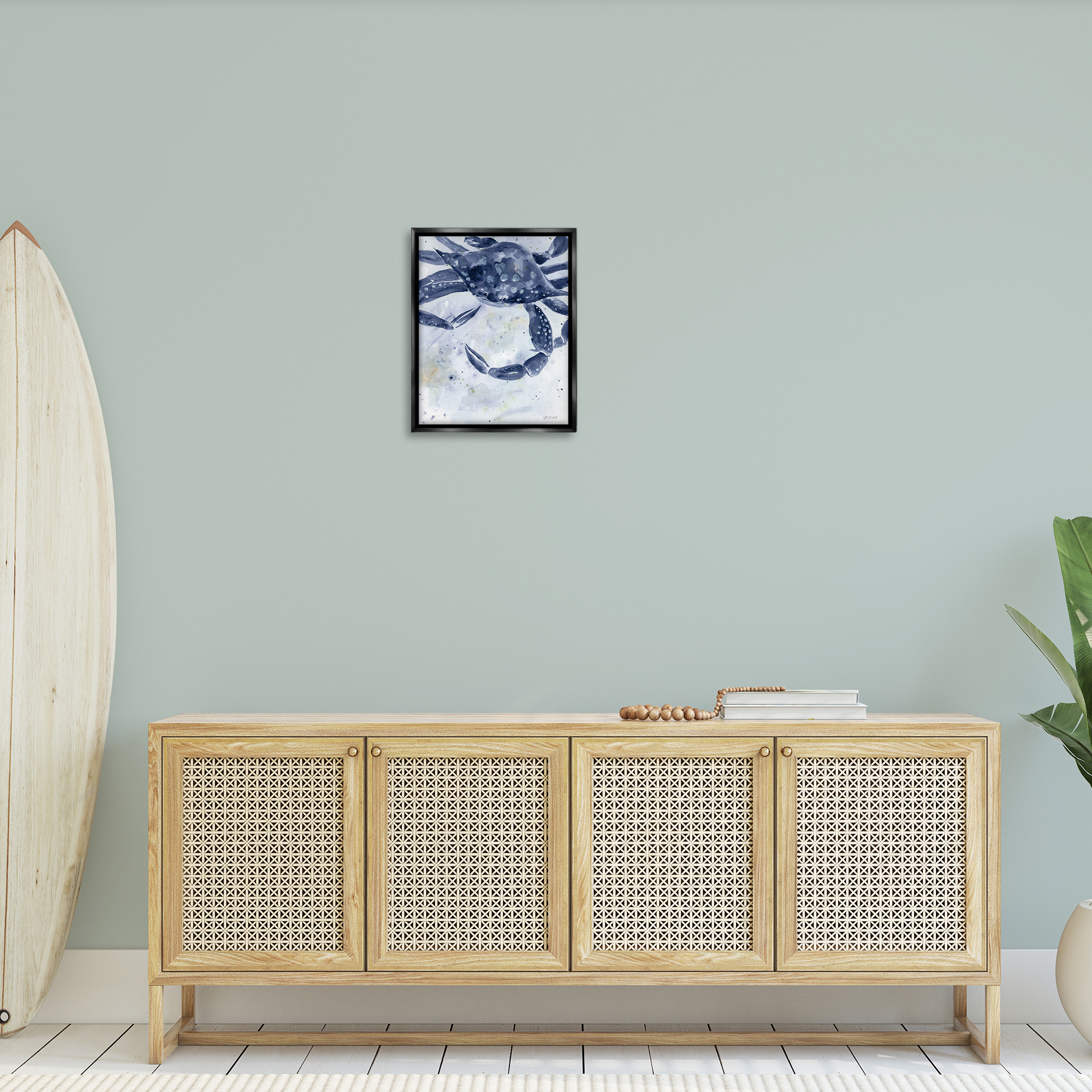 Stupell Industries Swimming Blue Crab Animals & Insects Painting Black Floater Framed Canvas Art Print Wall Art, 17 x 21