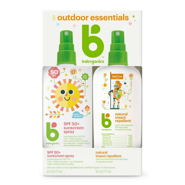 Babyganics Sunscreen Spray 50 SPF and Bug Spray, 6oz each, Packaging May Vary