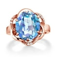 thumbnail image 2 of Gem Stone King 18K Rose Gold Plated Silver Millennium Blue Mystic Quartz Engagement Ring for Women (4.07 Cttw, Gemstone Birthstone, Oval 12X10MM, Size 7), 2 of 5