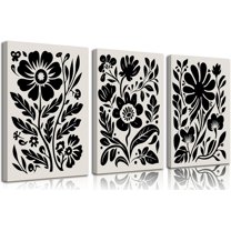 3pcs Black Abstract Floral Botanical Canvas Wall Art Boho Minimalist Flower Posters Prints Paintings Black And Beige Modern Wall Decor Pictures for Farmhouse Bedroom Living Room Decorate Un