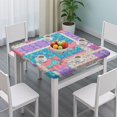 thumbnail image 3 of Multicolor Ethnic Flower Patchwork Pattern Square Fitted Tablecloth with Elastic Edge,Square Table Cover,Washable Elastic Table Cover for Home Kitchen Party Decor 36"x36", 3 of 6