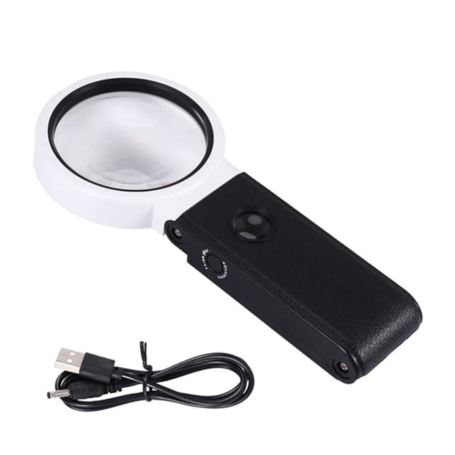 Lupa con Luz y Soporte, Lupa Plegable Ajustable de Mano 6X 25X con Manos con Luz LED