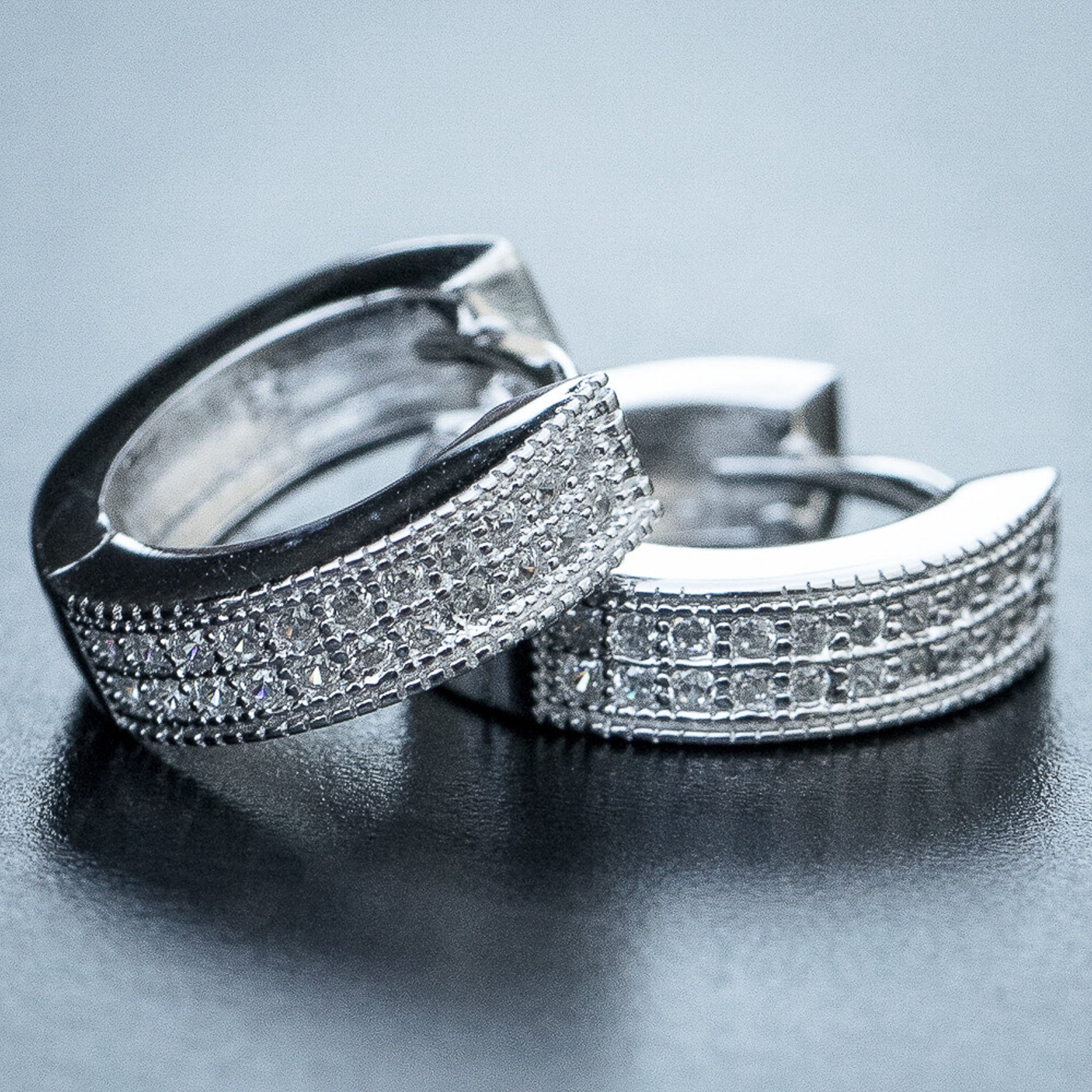 Men's Two Tone Iced Cz Huggie Hoop Earrings