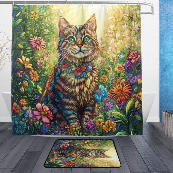 BZSMCE Shower Curtain and Bath Accessory Set,Radiant Floral Companion Pattern