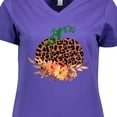 thumbnail image 4 of Inktastic Cheetah Print Pretty Pumpkin with Fall Leaves Women's V-Neck T-Shirt, 4 of 5