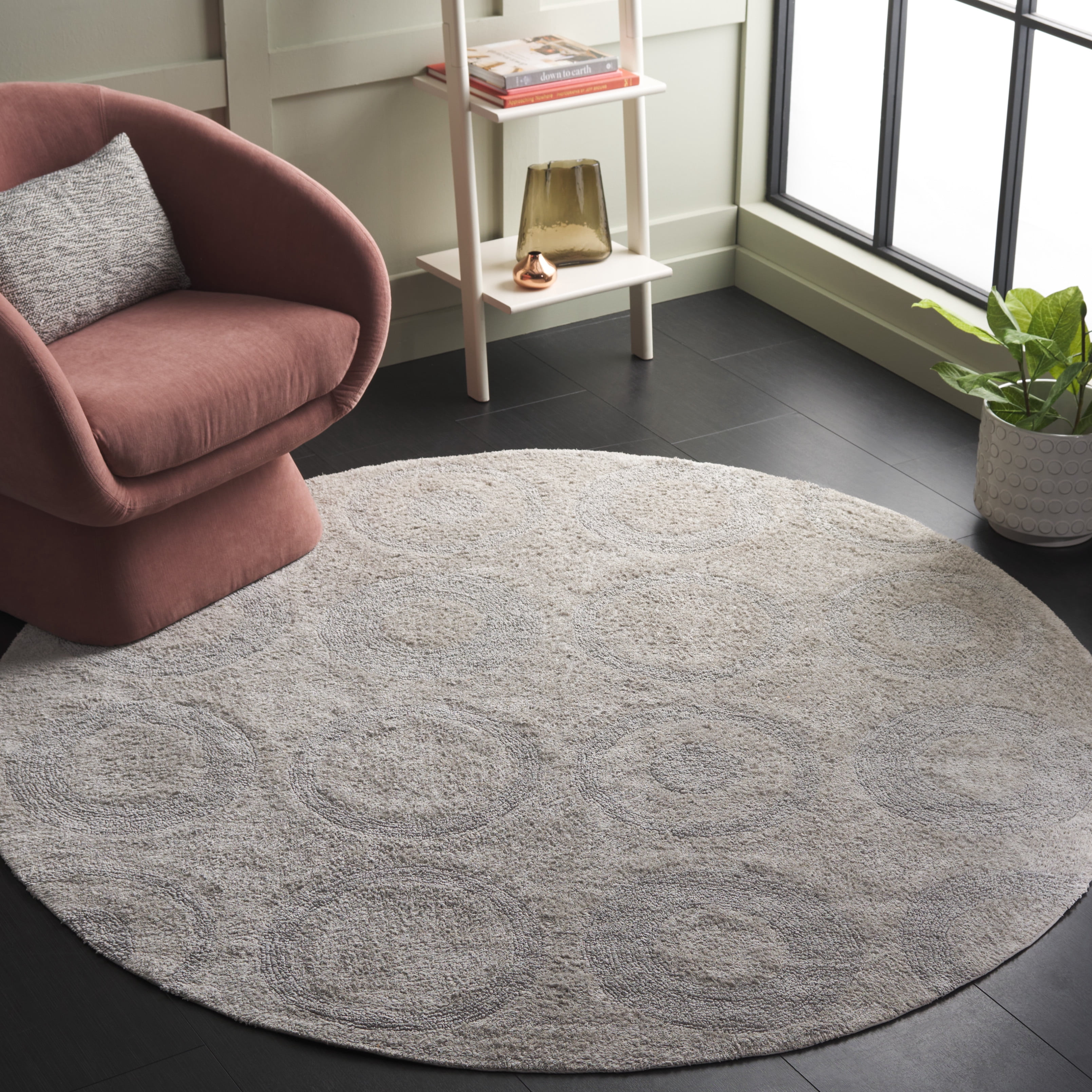 SAFAVIEH Easy Care Hemming Geometric Area Rug, Gray, 6' x 6' Round