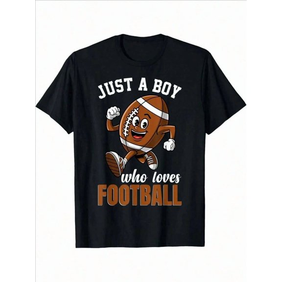 Boy's Cute Casual Cartoon Football Graphic Print T-Shirt