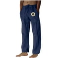 thumbnail image 2 of Leodye Men's Sunflower Print Elastic Waist Drawstring Pants Loose Straight Leg Pants with Pockets Dark Blue M(M), 2 of 3