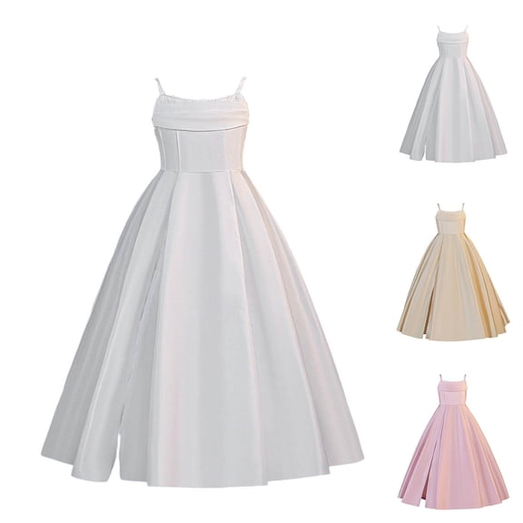 Fozruso Girls' Summer Dresses Elegant Solid Satin Girls Tank Dress With Slit For Ages 8 12 Sleeveless Party Midi Gown For Kids,8-9 Years