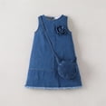 thumbnail image 6 of Adeawade Flower Girl Dress 6-7 Years Crewneck Denim Dress Floral Applique Sleeveless Outfit Summer Two Piece Elegant Wear Blue, 6 of 9