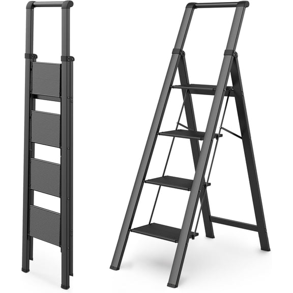 4 Step Step Ladder 300 lbs Capacity 37 Inch Top Step Black
