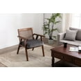 thumbnail image 3 of Guyou Modern Rattan Accent Chair, Mid-century French Farmhouse Upholstered Solid Wood Armchair Reading Chair, Retro Dining Chair with Woven Back and Walnut Base, Gray Fabric, 3 of 8