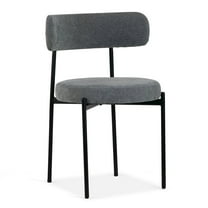 Glamour Home Set of 2 Avrom Gray Boucle Dining Chair with Black Metal Legs