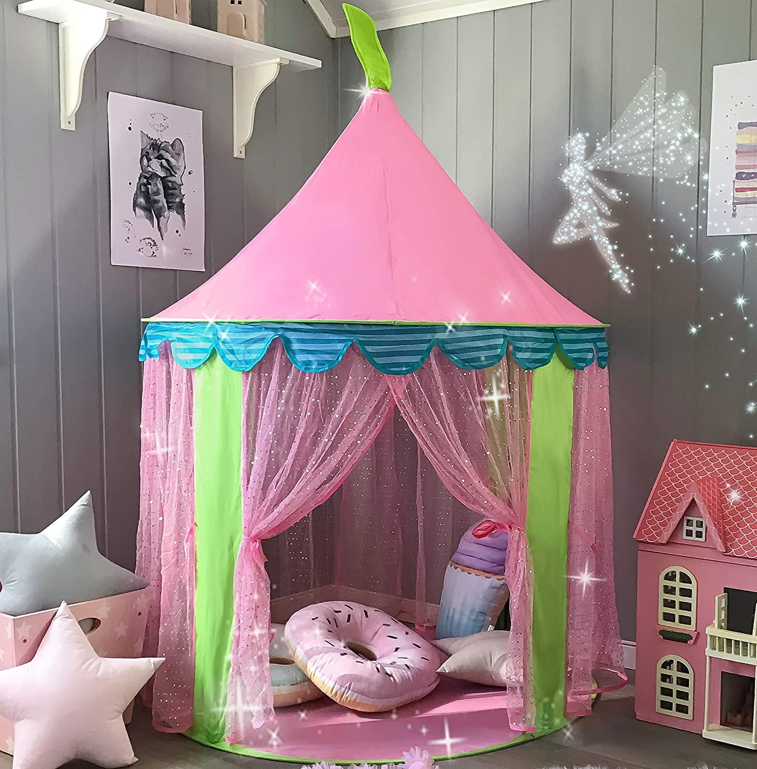 Kid Girl Pop Up Ger Play Tent Princess Castle Playhouse Nursery Little House 