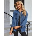 thumbnail image 4 of Weardear Women's Denim Jackets Long Sleeve Button Down Casual Frayed Hem Shacket Jean Jacket, 4 of 5