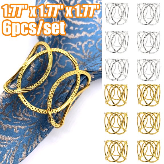 Cheers.US 6Pcs Napkin Rings Holder for Dinning Table Parties Decoration Supplies -Metal Napkin Circle Buckle Table Decorative Adornment Gift for Everyday Use Father's Mother's Day Wedding