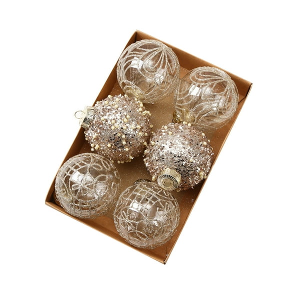 6-Piece Premium Transparent Painted Christmas Balls Set, Handcrafted Ornaments for Elegant Holiday Decor, Beige