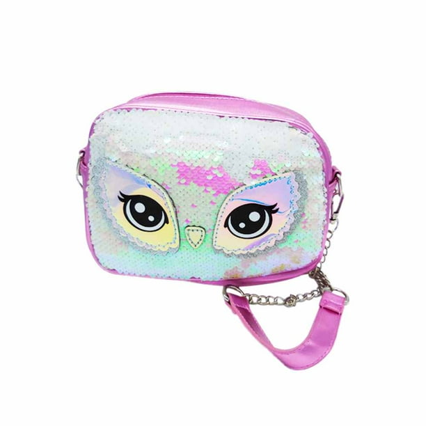 Bolsa Para Niña Mensajero Mariconera Rosa Lentejuelas Búho Importadora La Merced Brillante Aza Cadena