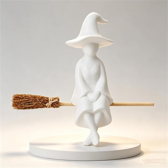 Halloween Shelf Sitter Witch Statue with Dangling Legs, Broom Sitting Spooky Farmhouse Autumn Tiered Tray Decor, Halloween Gift