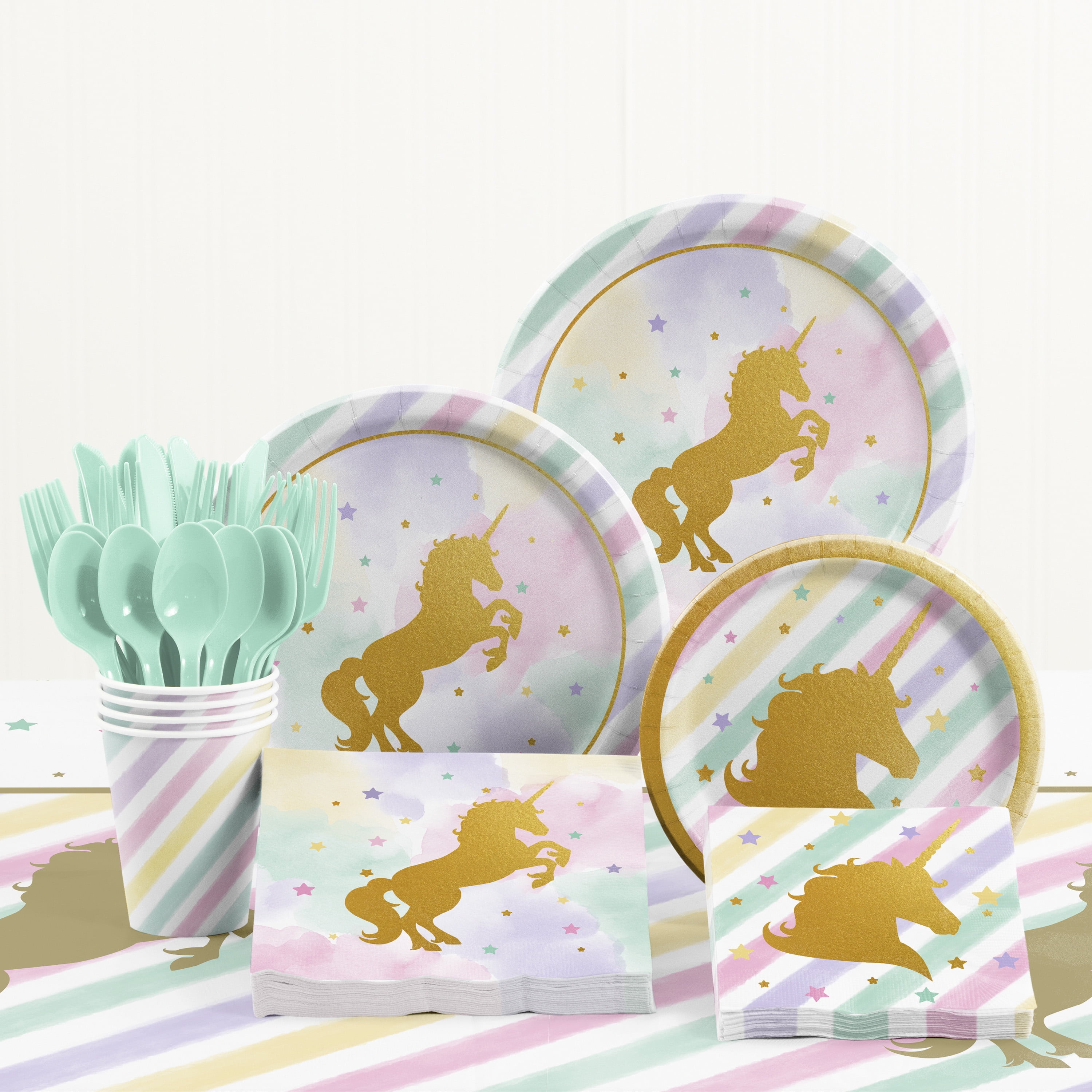 Girls Rainbow Unicorn Birthday Party Paper Tableware 36pc Kit Cups Napkins Plate 