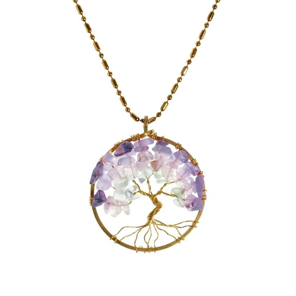 Charisma 30 mm Tree of Life Purple Green Fluorite and Brass Pendant Necklace