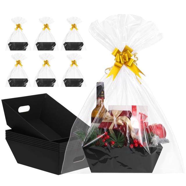 Cestas de regalo AFOROEOA, paquete de 10 unidades, color negro, color kraft, 32 x 27 x 16,5 cm, con Acc