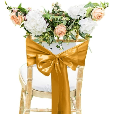 

Trimming Shop Satin Chair Sash Band 7x108 Gold Wedding Chair Bows Ribbon for Banquet Party Decoration - 25pcs