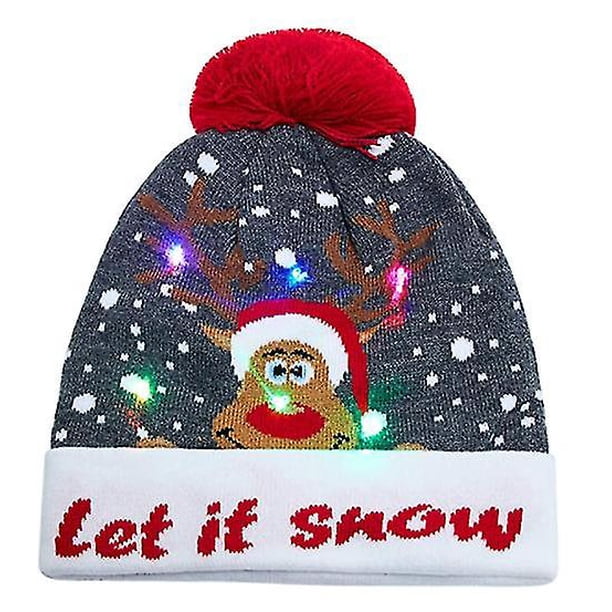 Gorro de Navidad, gorro de Navidad con luz LED, gorro de punto con 6 luces LED, gorro de Papá Noel unisex