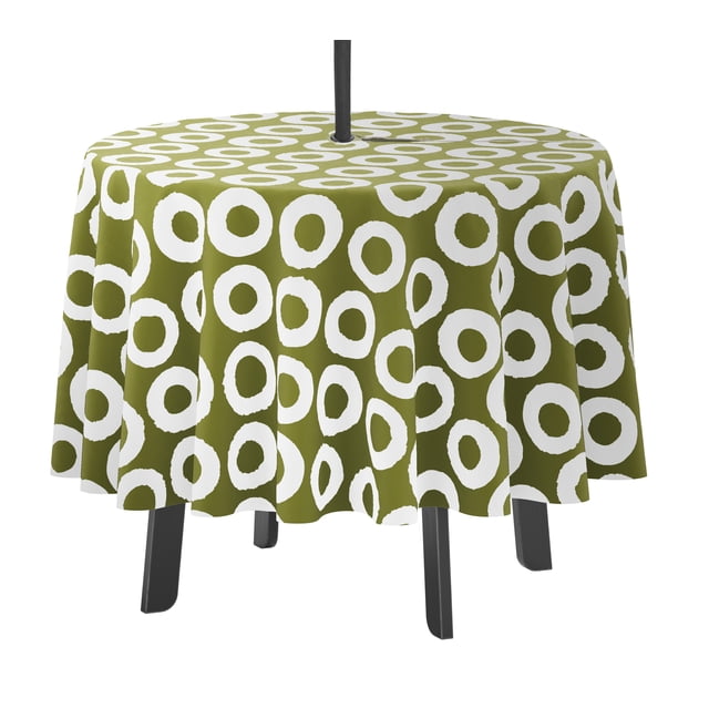 Vargottam Nappe Ronde Intérieure/extérieure 58 Pouces avec Trou pour Parasol et Fermeture Éclair - Nappe Imperméable pour Table de Jardin - Vert Olive