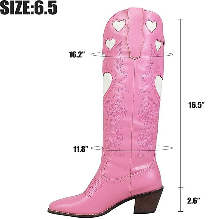 Sarairis Women s Western Knee High Boots with Heart Embroidery in Pink Vegan friendly Leather Walmart