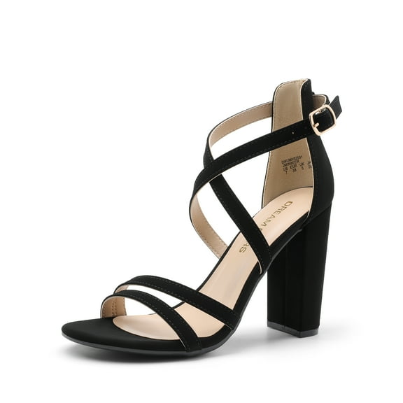 BURUDANI Womens Chunky Heels 4 inch High Multi Strap Soft Comfort Block Heeled Wedding Sandals