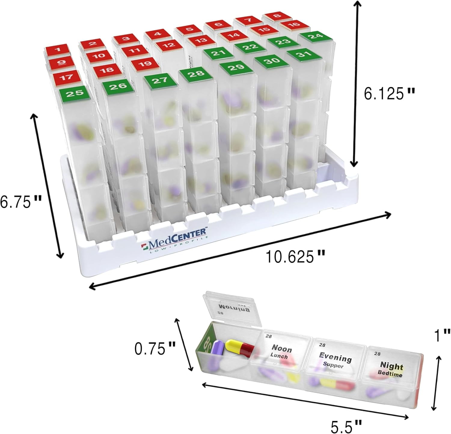 FSA/HSA Medcenter Monthly Medication Organizer, 31-Day Pill Box with 4 Daily Compartments (Extra Large)