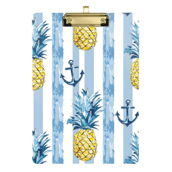 Plastic Clipboard Acrylic Hanging Clip Board with Gold Low Profile Office School Supplies 12.5x9 Anchor and Pineapple